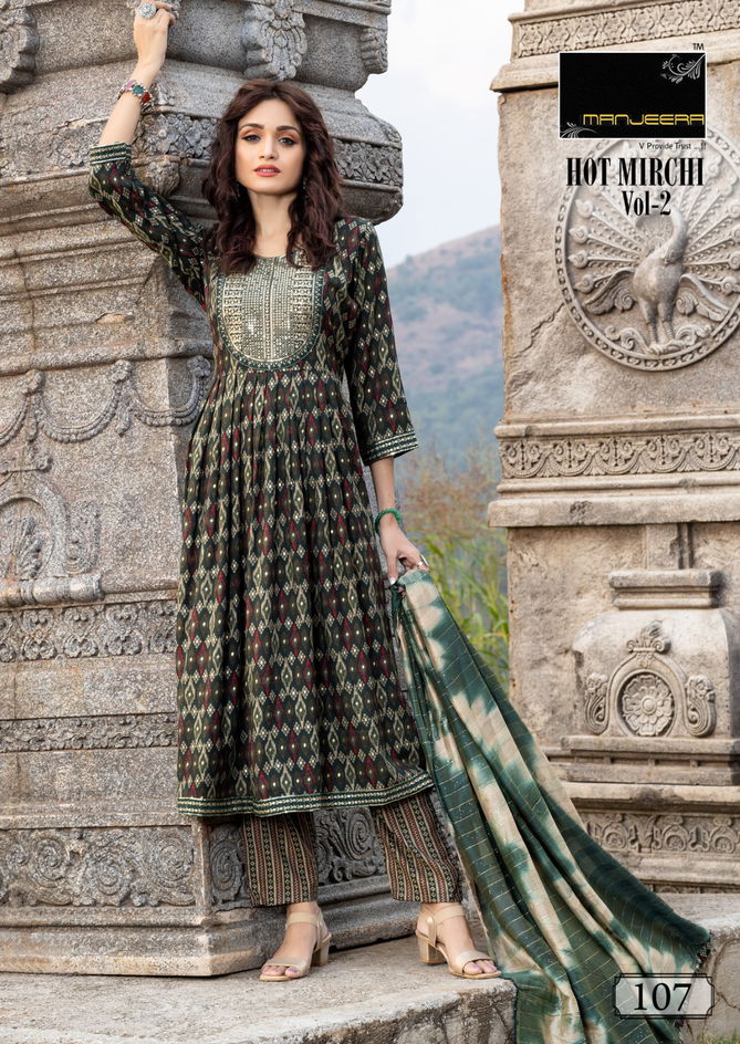 Hot Mirchi Vol 2 By Manjeera Naira Cut Designer Kurti With Bottom Dupatta Wholesalers In Delhi
